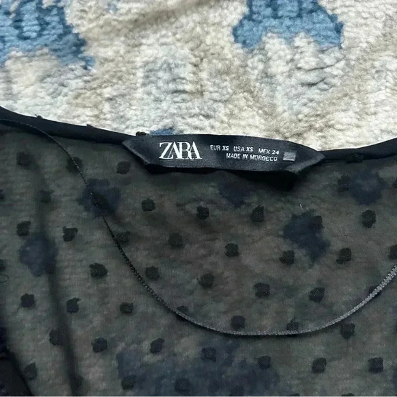 Zara Black Mini Ruffle V Neck Dress with polka dot texture - Picture 5 of 5